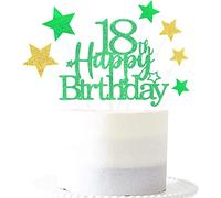 Glittery 18th Happy Birthday Cake Topper with Star,Personalised 18 Birthday Cake Toppers Party Decorations Party Supplies for Boys Girls Green Gold