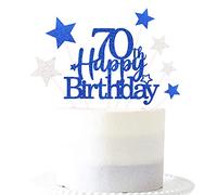 Glittery 70th Cake Topper with Star men women 70 Birthday Party Supplies,Seventy Years Old Birthday Party Decorations Royal Blue