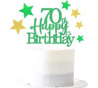 Glittery 70th Happy Birthday Cake Topper with Star,Personalised 70 Birthday Cake Toppers Party Decorations Party Supplies for Boys Girls Green Gold
