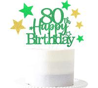 Glittery 80th Happy Birthday Cake Topper with Star,Personalised 80 Birthday Cake Toppers Party Decorations Party Supplies for Boys Girls Green Gold