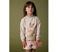 Glittery Animal Jacquard Knit Jumper for Girls marl beige