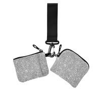 Glittery Bright Shimmering Perfect Silver Women's Coin Pouches Card Holder Thin Flat Identity Card Protector with Wristlet Strap for Ladies 2 Packs