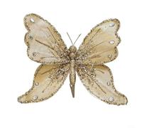 Glittery Butterfly Christmas Tree Ornament Clip-On Decoration Large Holiday Hanging Pendant Indoor Outdoor Display Festive Sparkle Wings Home Decor(Gold)