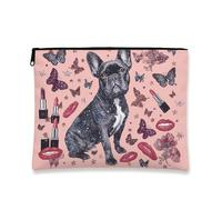 Glittery French Dogs Makeup Pouch, Cute Dog Pattern Cosmetic Organizer for Women, Portable Large Zipper Bag, Perfect Choice for Birthday and Spring Festivals, Peach, 7x9 Inch, Dog