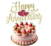 Glittery Happy Anniversary Cake Topper, Gold Glitter Fabulous Anniversary Cake Pick Cheers Anniversarys Cakes Decoration Company Anniversarys Party Decoration for Celebrating Party AnniversaryDecor