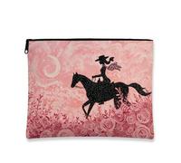 Glittery Makeup Bag, Peach Horse Riding Silhouette Cosmetic Travel Pouch for Women, Portable Small Canvas Zipper Organizer, Perfect for Festivals and Seasonal Gifts, Peach, 7x9 Inch, Horse Riding