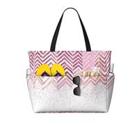 Glittery Pretty Pattern Print Large Waterproof Beach Tote Bag for Women with Zip and Pockets Foldable Handbag for Travel Pool Shopping Holiday Gym