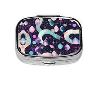 Glittery Pretty Pattern Print Square Metal Pill Box Decorative Pill Case - Carry Your Meds in Style (Rectangular)
