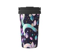 Glittery Pretty Pattern Print Travel Mug Coffee Cup Thermal Leakproof, Insulated Stainless Steel Flask Hot Cold Drinks Cup