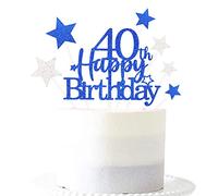 Glittery Royal Blue 40th Cake Topper with Star men women 40 Birthday Party Supplies, Forty Years Old Birthday Party Decorations