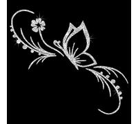 Glittery Sparkling Butterfly Flower Self-Adhesive PVC Decal Sticker Easy Peel & Stick for Cars, Laptops, Trucks & Multi-Surface Decor (White)