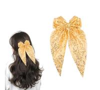 Glittery Yellow Bow Hair Clips for Women Girls Large Sequin Bowknot Hair Barrettes Ribbon Ties for Teenagers Kids Long Tail Bow Hairpin Headdress Decor Accessories for Fine Thick Long Thin Hairs