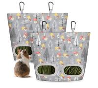 Glittme 2 Pack Guinea Pig Hay Feeder, 11.5x9 Inch Hay Bag for Rabbits, Hanging Hay Holder for Guinea Pigs Cage Hay Feeder for Bunny, Small Pets,Grey Mushroom