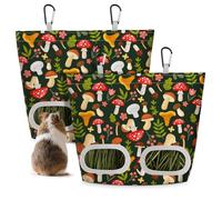 Glittme 2 Pack Guinea Pig Hay Feeder, 11.5x9 Inch Hay Bag for Rabbits, Hanging Hay Holder for Guinea Pigs Cage Hay Feeder for Bunny, Small Pets,Green Mushroom