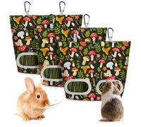 Glittme 3 Pack Guinea Pig Hay Feeder, 11.5x9 Inch Hay Bag for Rabbits, Hanging Hay Holder for Guinea Pigs Cage Hay Feeder for Bunny, Small Pets,Green Mushroom