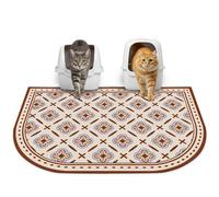 Glittme 33"X22" Arch Shape Cat Litter Mat Trapping Pad Soft Loop-Mesh Litter Box Mat Easy to Clean & Non-Slip Waterproof & Less Waste,Red Brown
