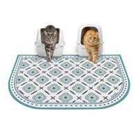 Glittme 33"X22" Arch Shape Cat Litter Mat Trapping Pad Soft Loop-Mesh Litter Box Mat Easy to Clean & Non-Slip Waterproof & Less Waste,Blue