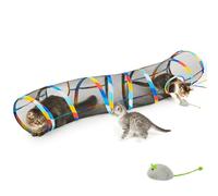 Glittme 48" Mesh Cat Tunnel for Indoor Cats Breathable Pet Play Tunnel with Bonus Mouse Teaser Collapsible Kitten Tube Rainbow Trim 9.8" Dia See-Through Hiding Spot for Large Cats & Rabbits