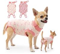 Glittme Dog Surgery Recovery Suit, 2 Pack Ribbed Fabric for Female Dogs S | Dog Cone Alternative with Adjustable Neck, Viscose from Bamboo Belly Lining, Easy Potty Access for Spay Care