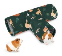 Glittme Guinea Pig Tunnel Washable Guinea Pigs Hideout Portable Rabbit Tunnels Soft Ferret Tunnel for Playing Resting Guinea Pig Accessories for Hedgehogs, Hamster, Dark Green Animals