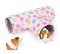Glittme Guinea Pig Tunnel Washable Guinea Pigs Hideout Portable Rabbit Tunnels Soft Ferret Tunnel for Playing Resting Guinea Pig Accessories for Hedgehogs, Hamster, Apricot Flowers