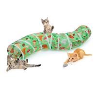 Glittme S-Shape Cat Peekaboo Cave with Toys & Tubes, Green Mushroom