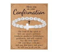 GLITTO Confirmation First Communion Gifts for Teen Girls Daughter Her, Easter Basket Stuffers Christian Cross Bracelet Religious, 6.5Inch, Brass, no gemstone