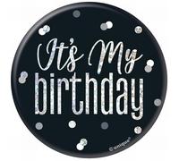 Glitz Black & Silver Birthday Badge - Stunning It's My Birthday Design - Perfect Celebration Accessory - 1 Pc