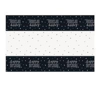 Unique Plastic Table Cover Glitz Black & Silver Happy Birthday 137 x 213 cm 1 Pc