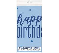 Glitz Blue & Silver Happy Birthday Plastic Table Cover (137cm x 213cm) - Perfect for Birthday Celebrations - 1 Pc
