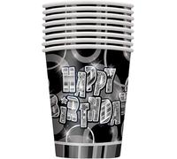 Glitz Foil Birthday Paper Plates for Kids or Adults Party, Pink, Blue and Black (Black - Cups, Pack of 24)
