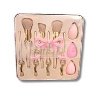 Glitz & Glam 11-Piece Full Face Makeup Brush & Sponge Set with Reusable Storage Tin (Coquette Pink Bow)