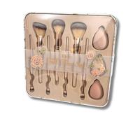 Glitz & Glam 11-Piece Full Face Makeup Brush & Sponge Set with Reusable Storage Tin (Coquette Vintage Watercolor)