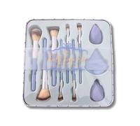 Glitz & Glam 11-Piece Full Face Makeup Brush & Sponge Set with Reusable Storage Tin (Primrose Powder Blue)