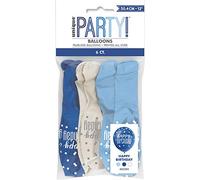 Glitz Light Blue, Royal Blue & White Happy Birthday Latex Balloons (30cm) - Perfect for Memorable Milestone Party Decor - 6ct