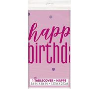 Unique Plastic Table Cover - Glitz Pink & Silver Happy Birthday - 137 x 213 cm - 1 pc