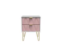 Glitz Ready Assembled 2 Drawer Bedside Cabinet in Kobe Pink & White - Welcome Furniture | TJ Hughes