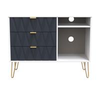 Glitz Ready Assembled 3 Drawer TV Unit in Indigo Matt & White - Welcome Furniture | TJ Hughes