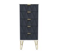 Diamond Ready Assembled Matt Indigo & White 5 Drawer Bedside Chest (H)1075mm (W)395mm (D)415mm