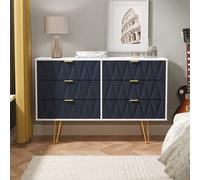 Glitz Ready Assembled 6 Drawer Wide Chest in Indigo Matt & White - Welcome Furniture | TJ Hughes