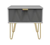 Glitz Ready Assembled Bedside Table with 1 Drawer - Shadow Matt & Grey - Welcome Furniture | TJ Hughes