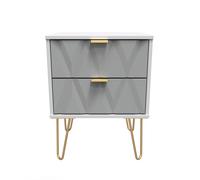 Glitz Ready Assembled Bedside Table with 2 Drawers - Shadow Matt & Grey - Welcome Furniture | TJ Hughes