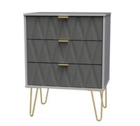 Glitz Ready Assembled Chest of Drawers with 3 Drawers - Shadow Matt & Grey - Welcome Furniture | TJ Hughes