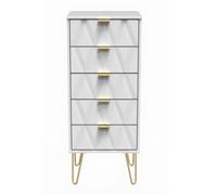 Glitz Ready Assembled Tallboy Chest of Drawers with 5 Drawers - White Matt & White - Welcome Furniture | TJ Hughes