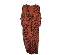 Glitzee Animal Print Lagenlook Dress with Twist Knot, Comfortable Oversized Dress V-Neck Midi Short Sleeve Women's Dress