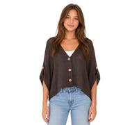 Glitzee Italian Lagenlook Cotton Mesh for Women | Deep V-Neck Batwing Sleeves with Button Tab Detail | Drop Shoulder Design | Relaxed Casual Oversized Fit | Perfect for Summer | One Size (CHOCOLATE)