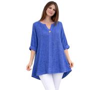 Glitzee Italian Lagenlook Oversized Tunic Top for Women | Summer Loose Fit Shirt with 3/4 Sleeves | Cotton Fabric Material | Casual Holiday Blouse | One Size up to UK 24 (Royal Blue)