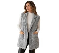 Glitzee Italian Langlook Wool Blend Boucle Gilet for Women | Sleeveless Open Front Cardigan Collared Neck | Warm Winter Waistcoat with Pockets | Soft Knit Vest | One Size Fit (GREY)