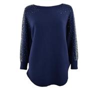 Glitzee Ladies Italian Lagenlook Pearl, Diamante and Stud Embellished Sleeve Jumper Navy