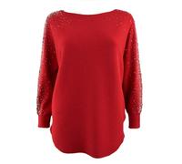 Glitzee Ladies Italian Lagenlook Pearl, Diamante and Stud Embellished Sleeve Jumper Red
